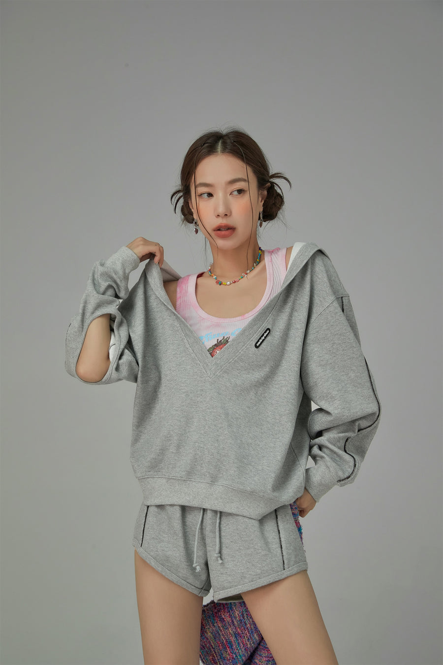 CHUU Deep V-Neck Hoodie Sweatshirt