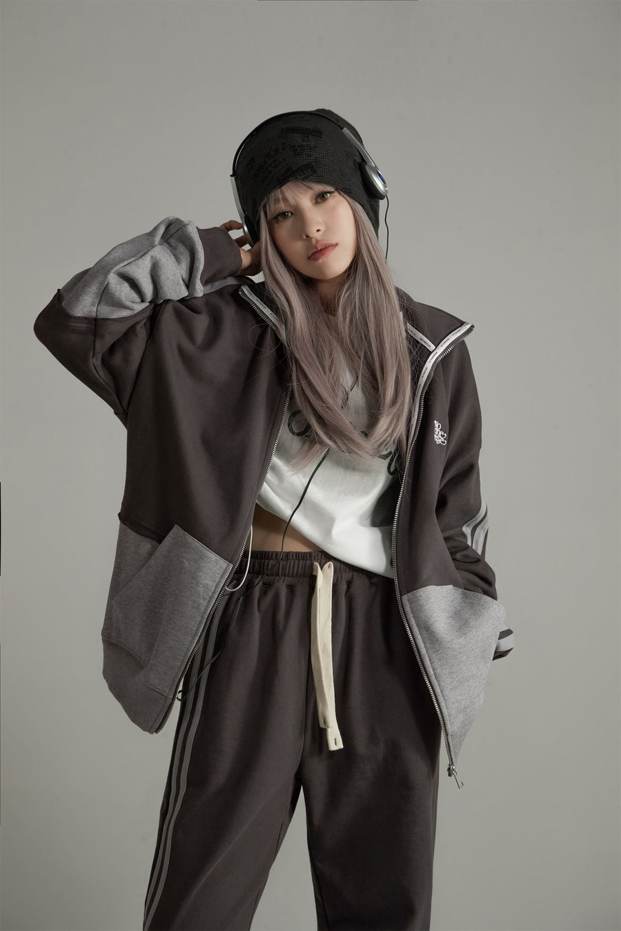 CHUU Color Matching Oversize Zip-Up Hoodie