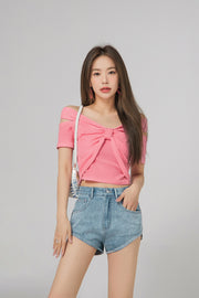 Shirring Off Shoulder T-Shirt