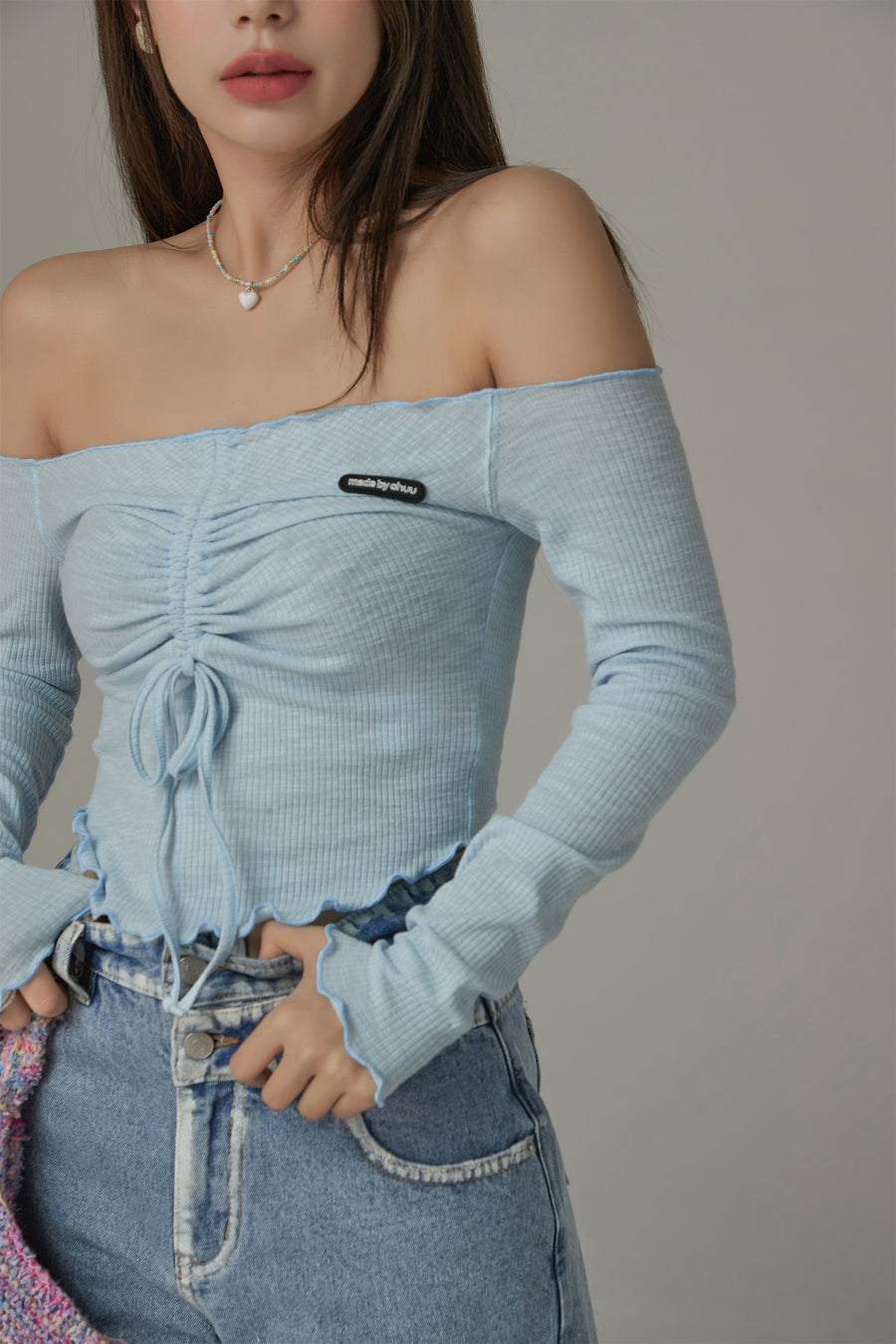 CHUU Shirring Off-Shoulder Top