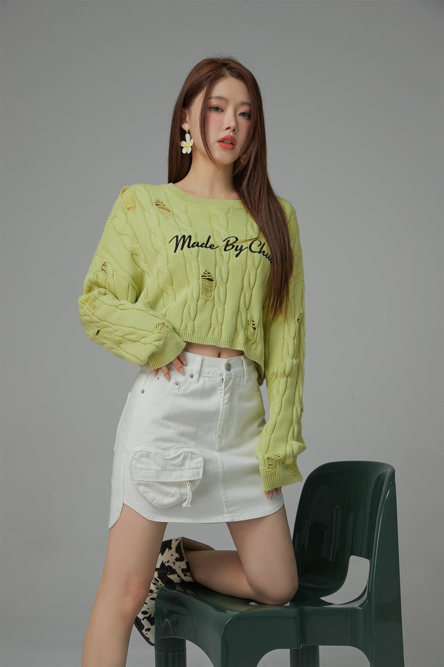 CHUU Heart Pocket Denim Skirt