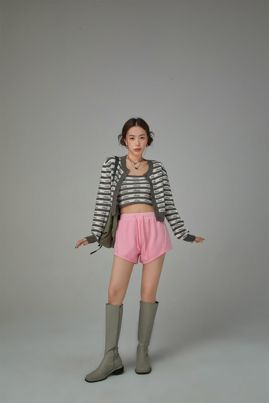 CHUU Stripes Chuu Logo Knit Cardigan