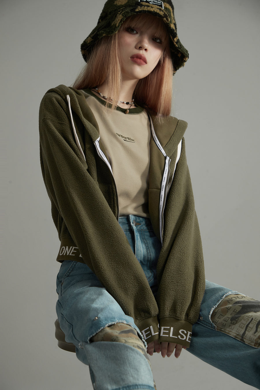 CHUU Fleece Loose Zip-Up Hoodie