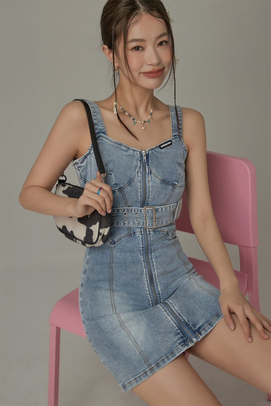 CHUU Denim Bustier Belt Mini Dress