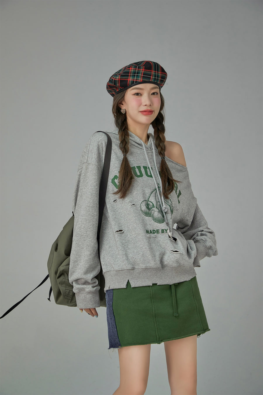 CHUU Chuu Girl Unbalanced Cutout Shoulder Hoodie