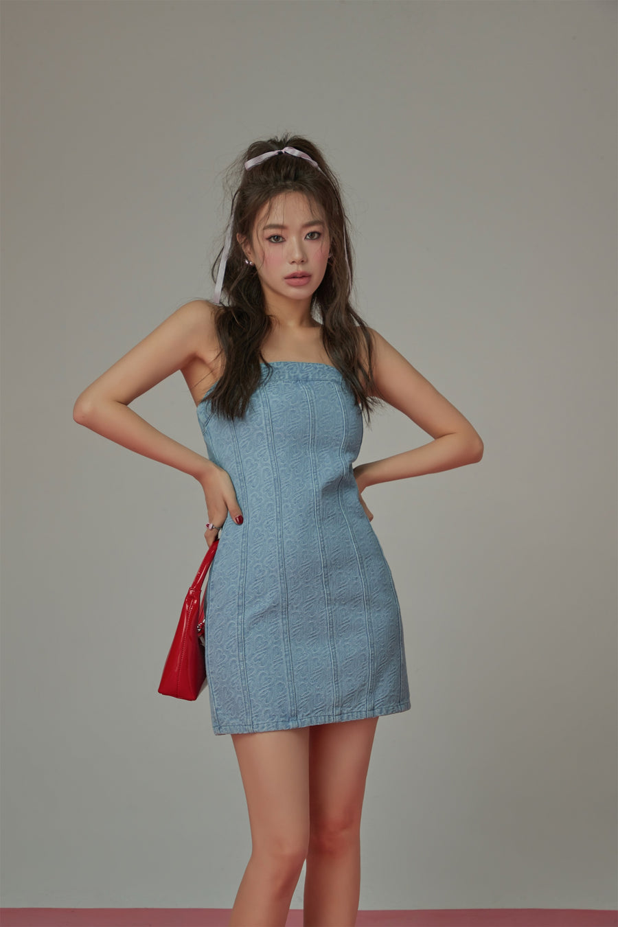 CHUU Tube Top Denim Dress