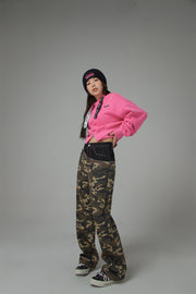 Stitched Camouflage Straight Denim Pants