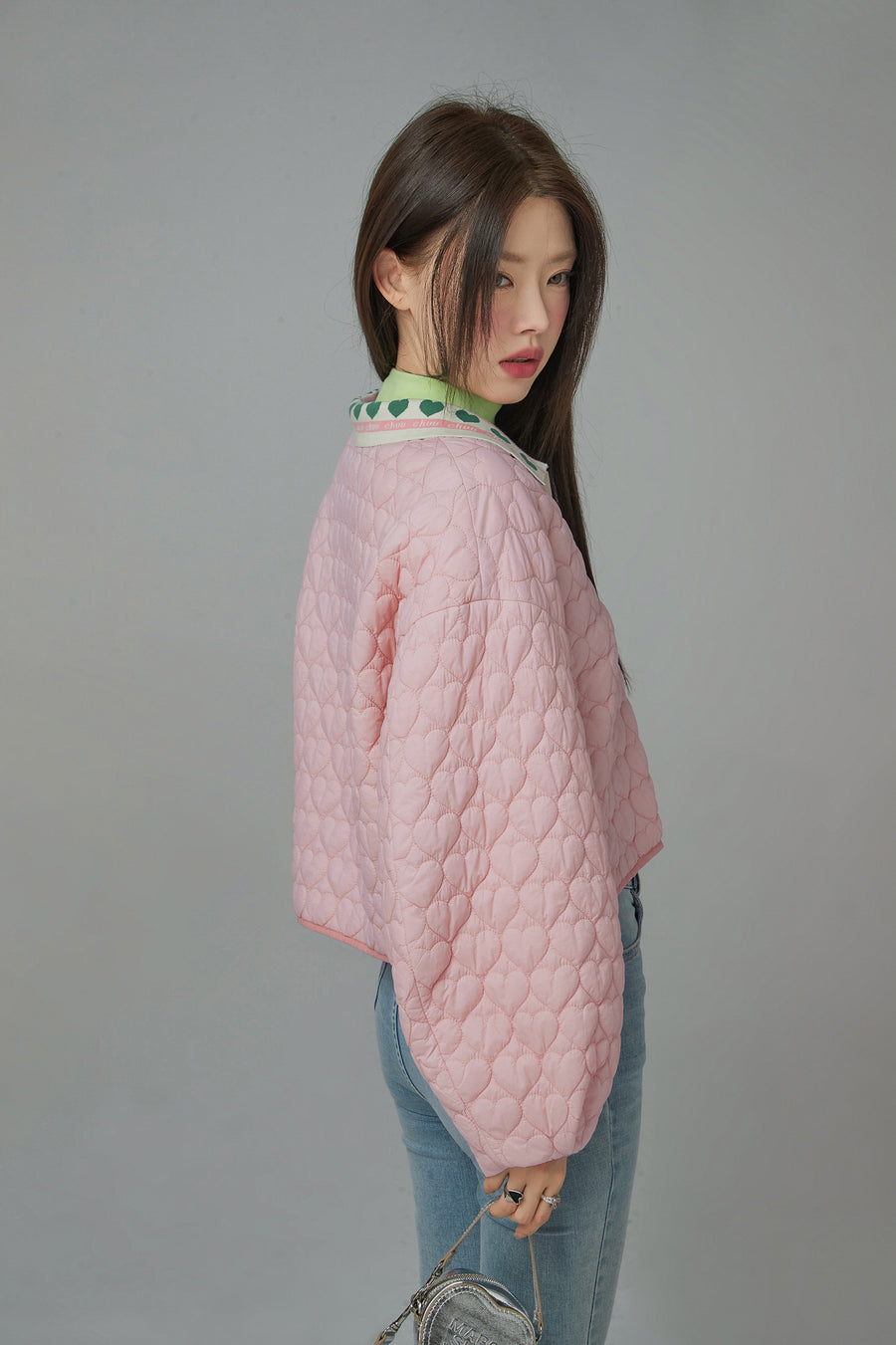 CHUU Heart Quilted V-Neck Anorak