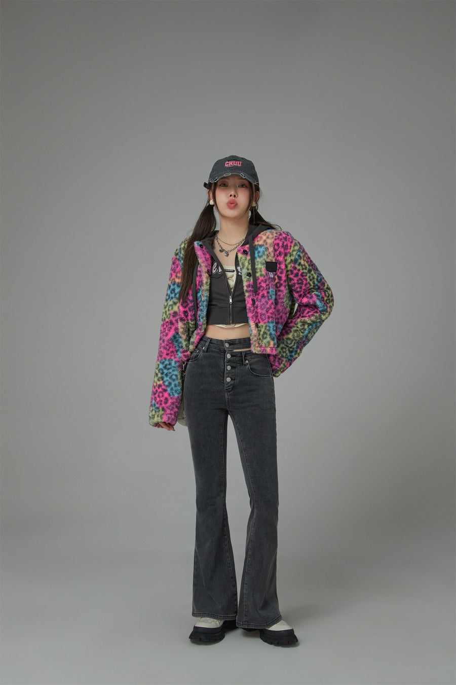 CHUU Colorful Leopard Print Fleece Jacket