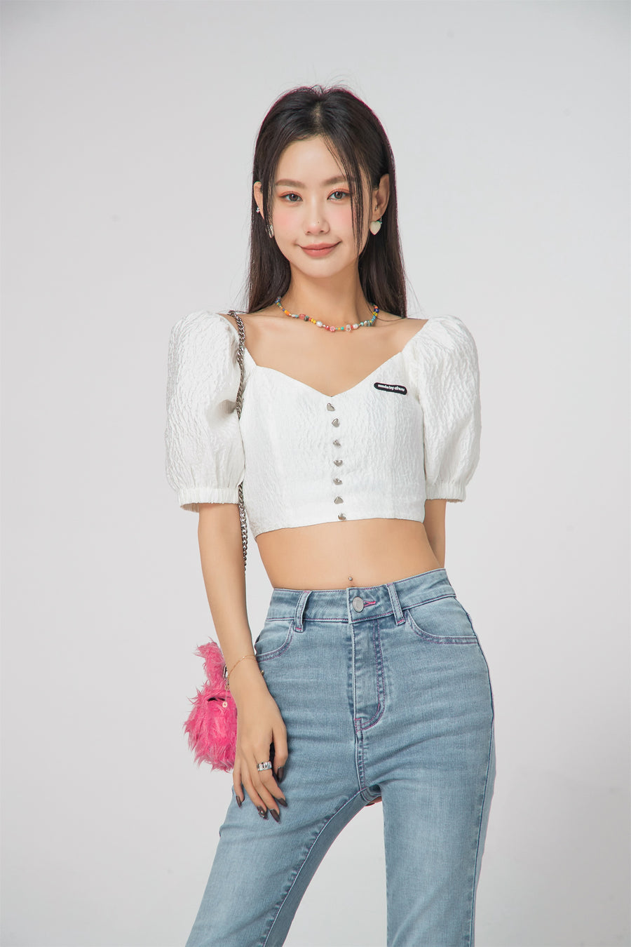 CHUU Square Puff Sleeve Cropped Blouse