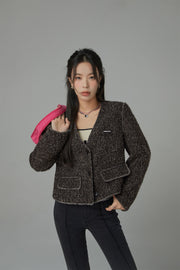 On The Moon Collarless Tweed Jacket