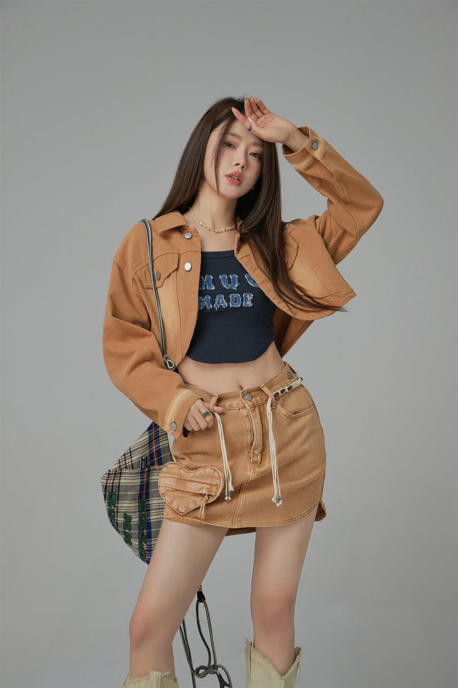 CHUU Heart Pocket Denim Skirt