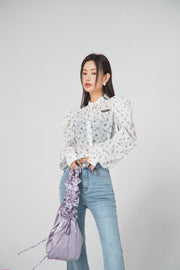 Flower Eyelet Puff Blouse