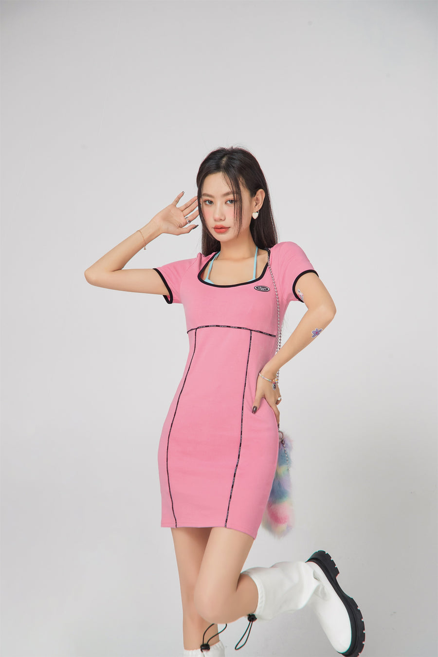 CHUU Square Simple Line Mini Dress