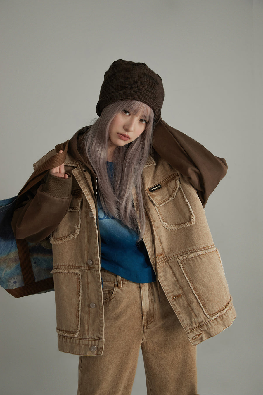 CHUU Winter Button Denim Vest Jacket