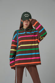 Polo Neck Rainbow Stripes Sweatshirt