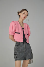 Puff Sleeve Coco Tweet Crop Jacket