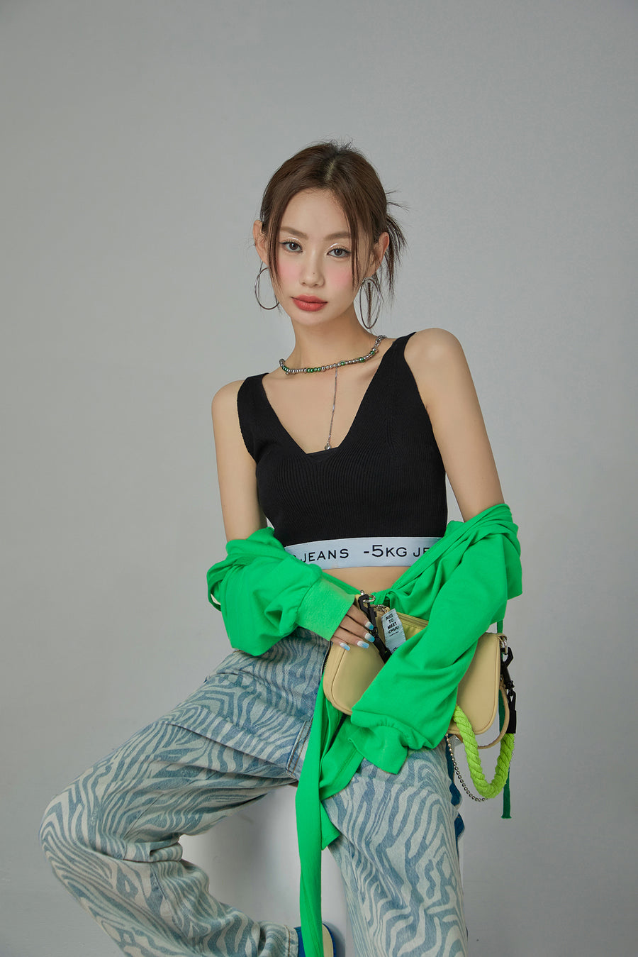 CHUU '-5Kg Jeans Knit Bra Top