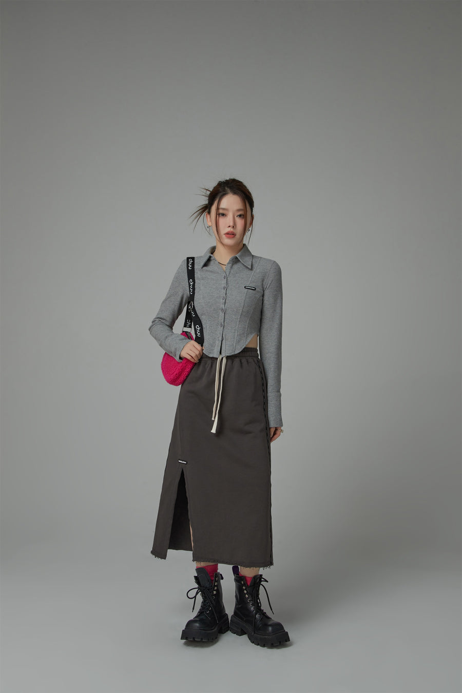 CHUU Banding Slit Long Skirt