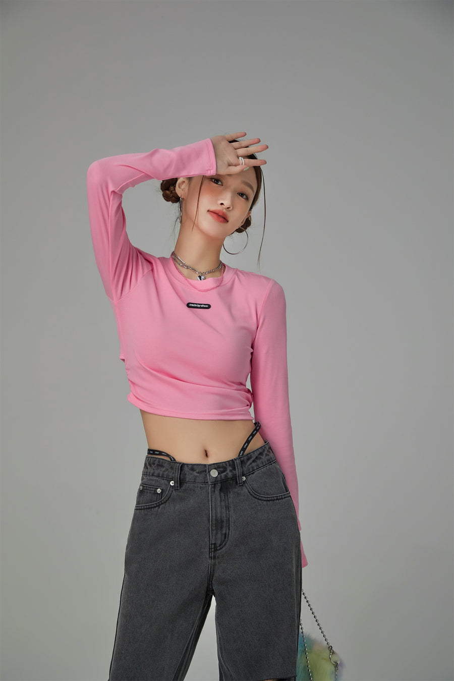 CHUU Color Back Wrap Long-Sleeved Top