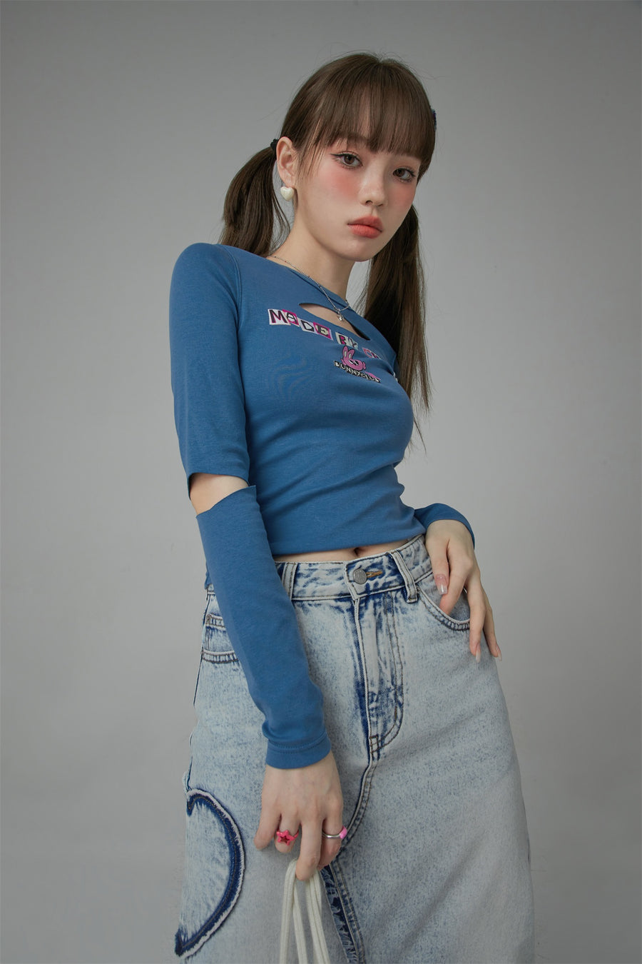 CHUU Bunny Club Elbow Chest Cutout Long-Sleeves Top