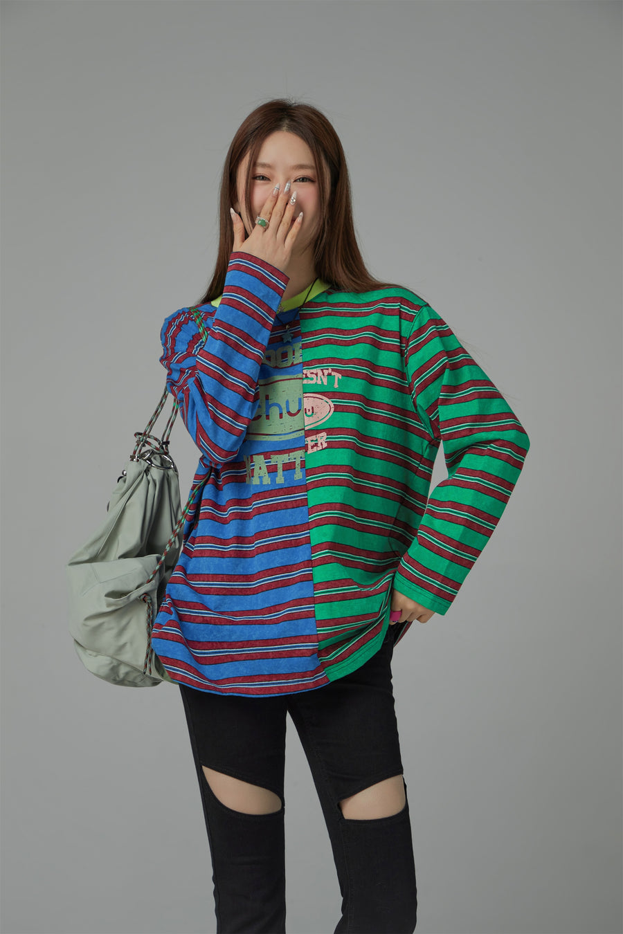 CHUU Size Doesnt Matter Color Stripe T-Shirt