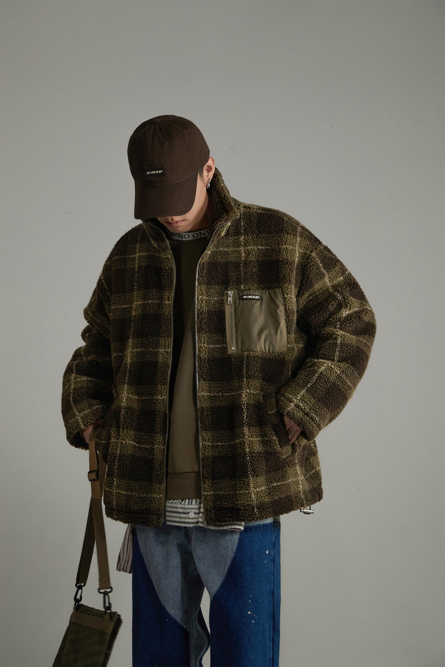 CHUU Classic Check Fleece Zip-Up Jacket