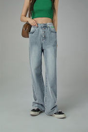 Star Power Ribbed High Waist Straight Jeans