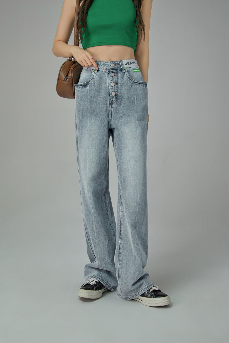 CHUU Star Power Ribbed High Waist Straight Jeans