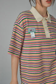 Rainbow Stripes Loose Fit Polo T-Shirt