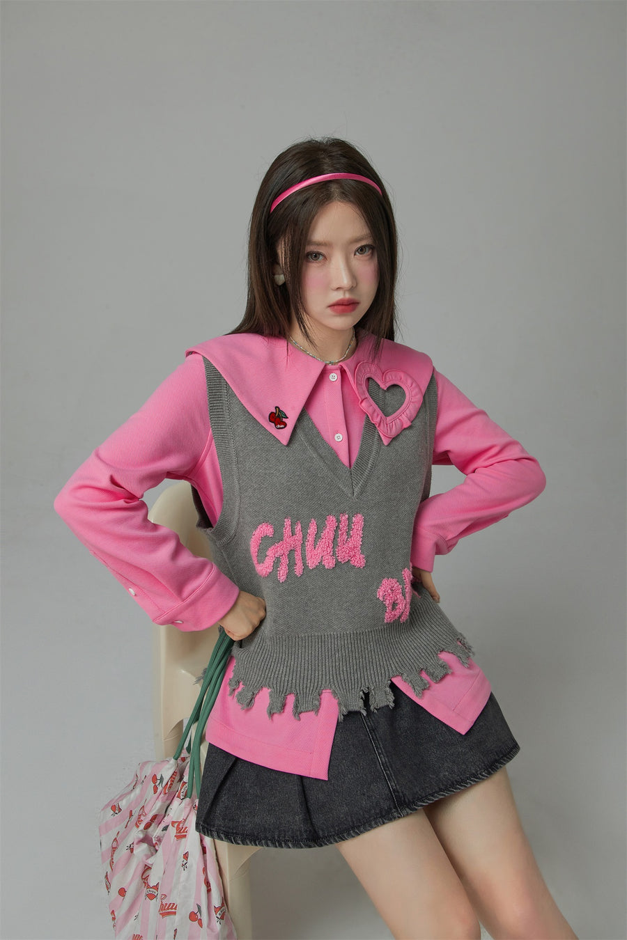 CHUU Candy Color Heart Polo Collar Shirt