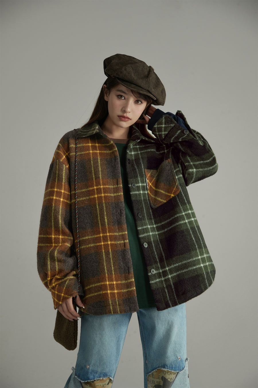 CHUU Check Colored Loose Fit Coat