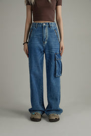 Long Cargo Pockets Wide Jeans