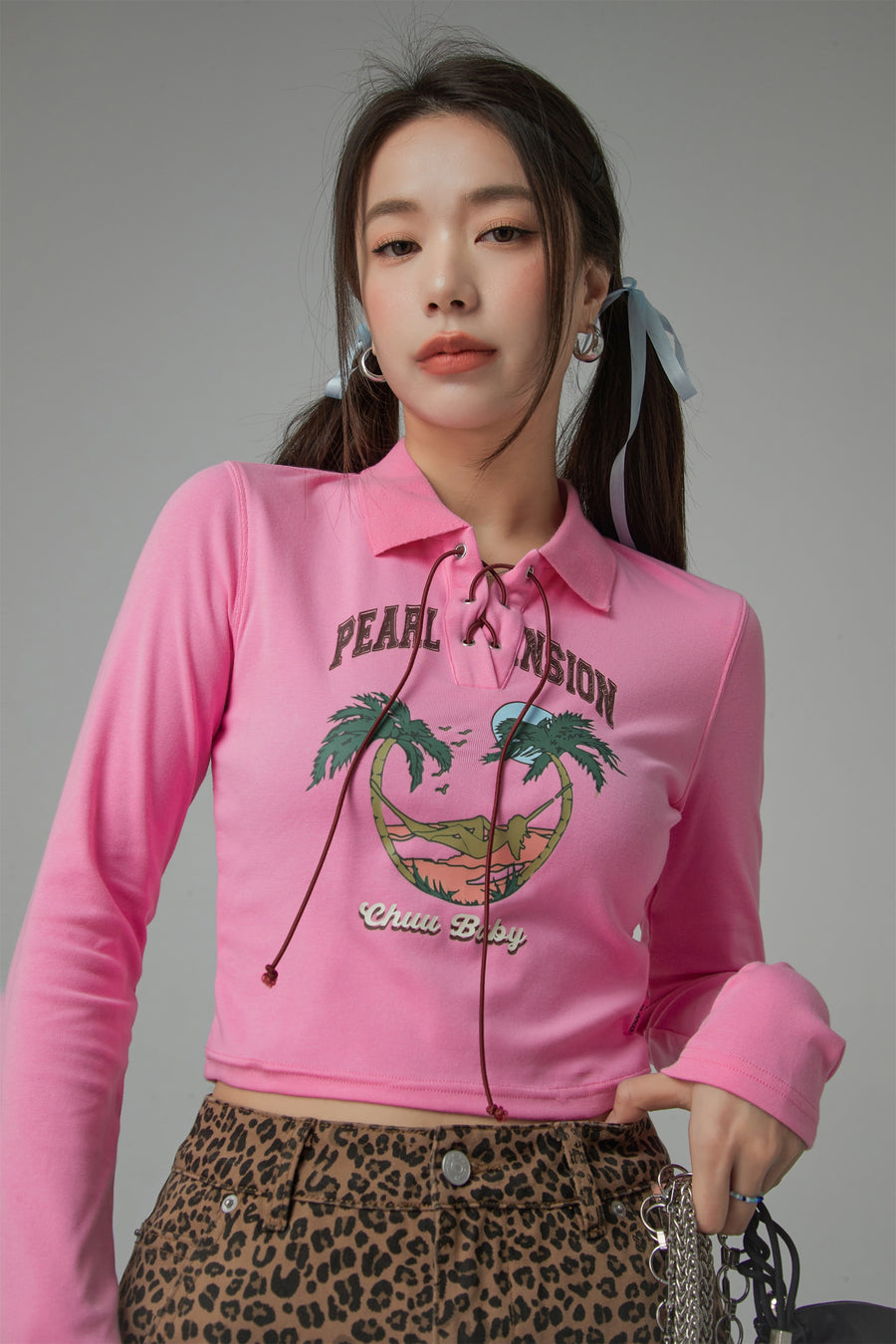 CHUU Pearl Mansion Polo Neck Cropped T-Shirt