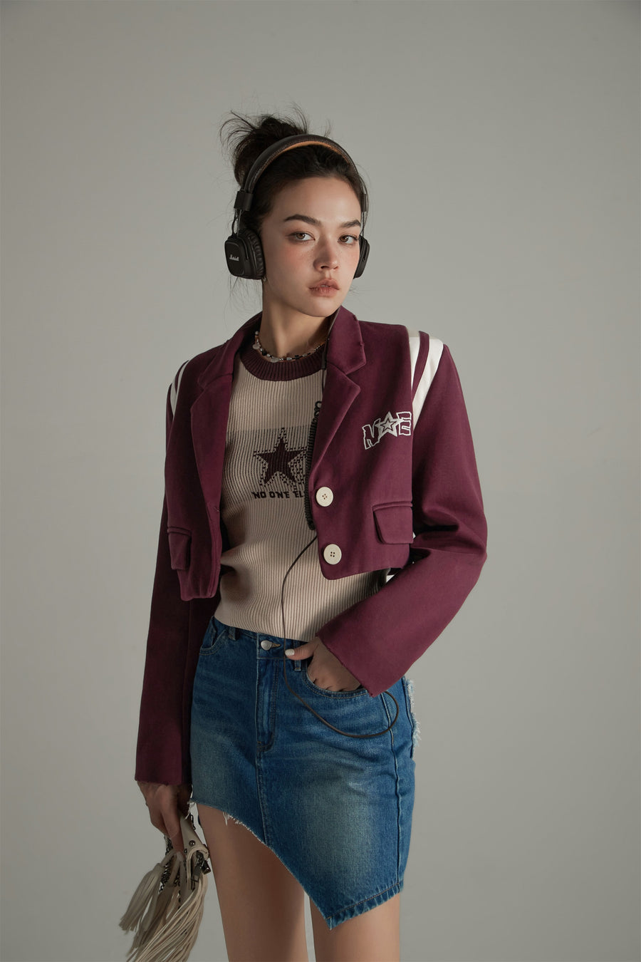 CHUU Cropped Varsity Jacket