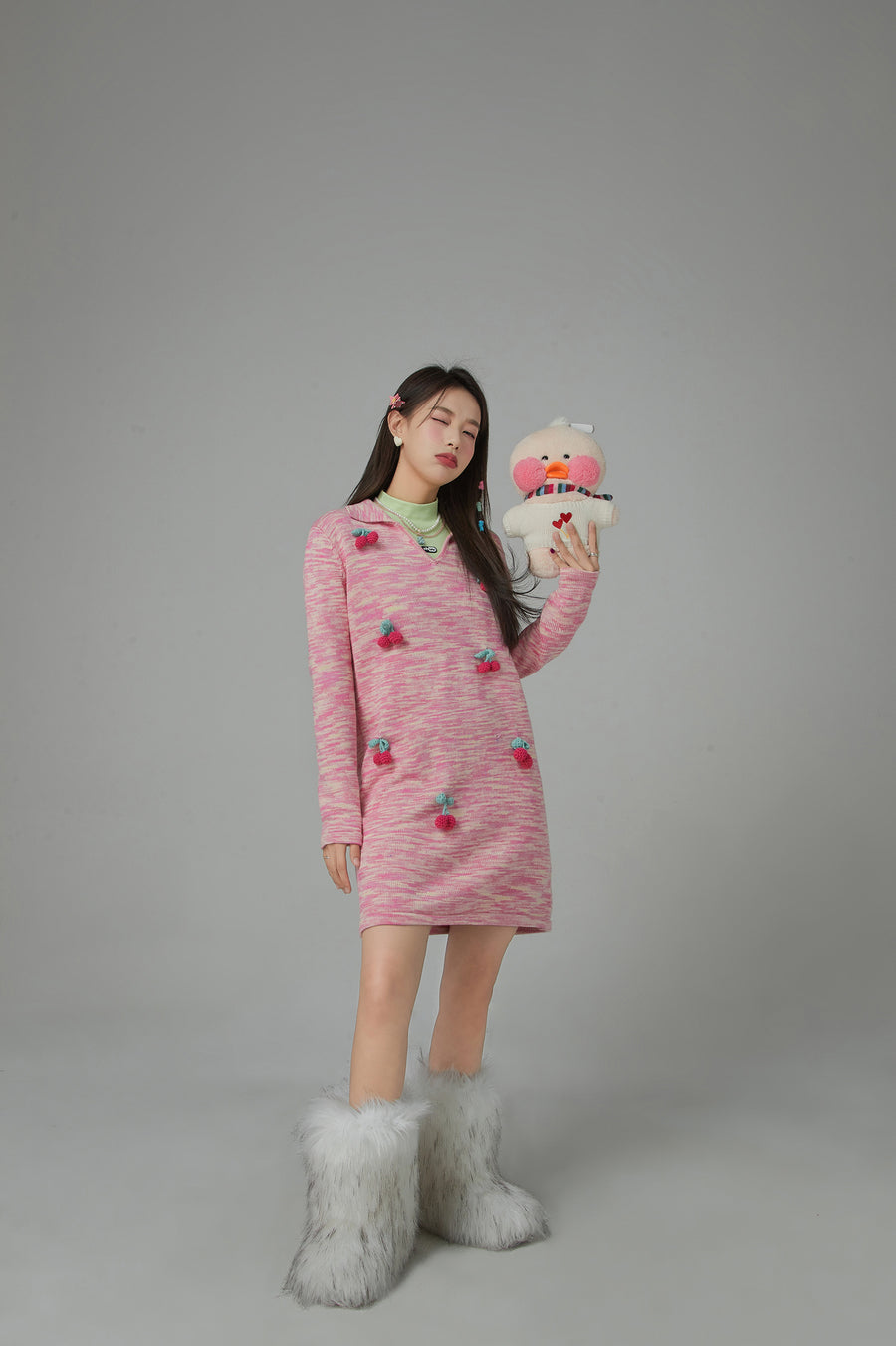 CHUU Cuddle Approved Cherry Knit Loose Fit Dress