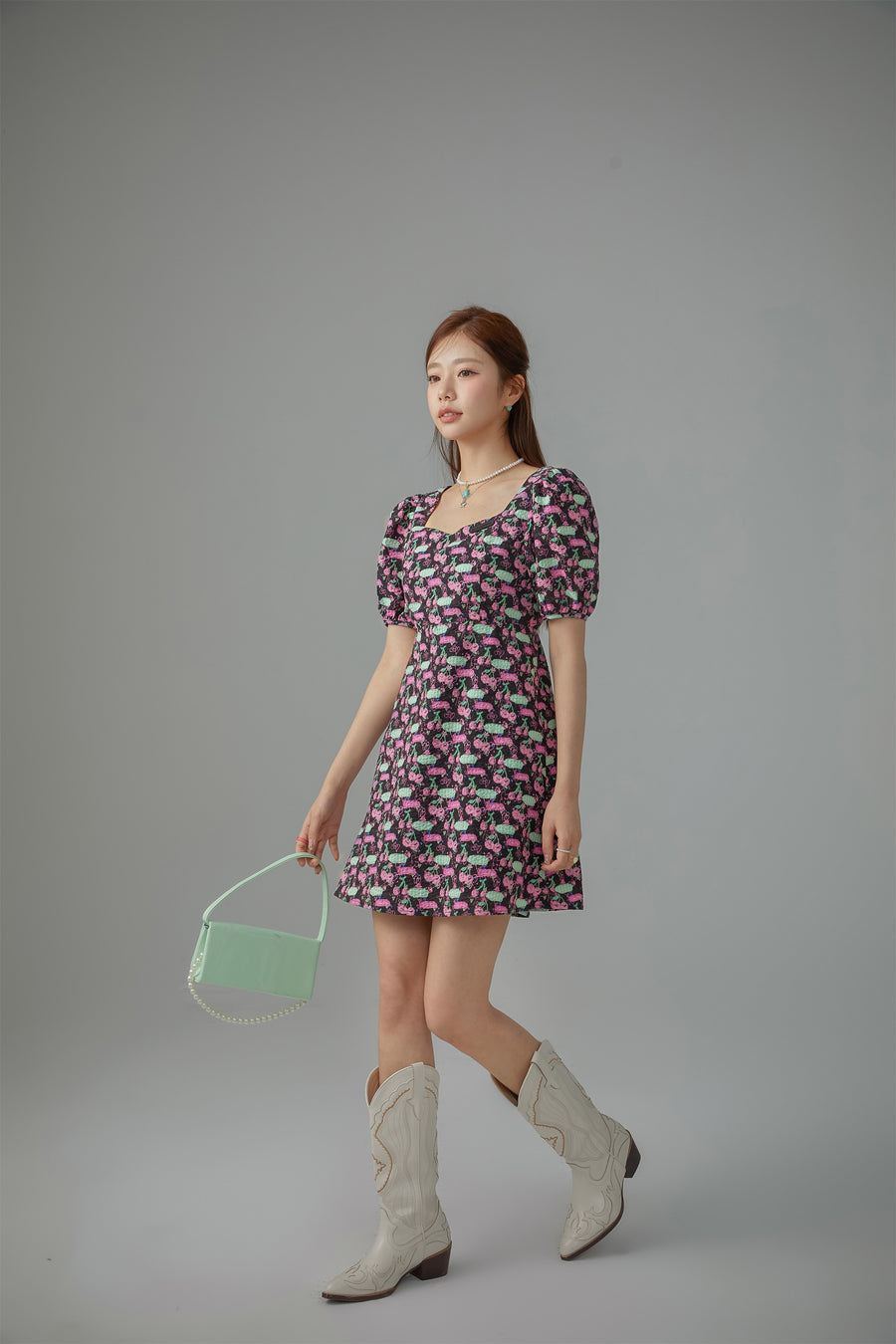 CHUU Cherries Back Cutout Mini Dress