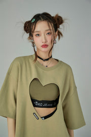 Heart Cutout Loosefit Short-Sleeves Sweatshirt