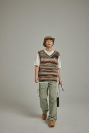 Mixed Color Blur Stripes Knit Vest