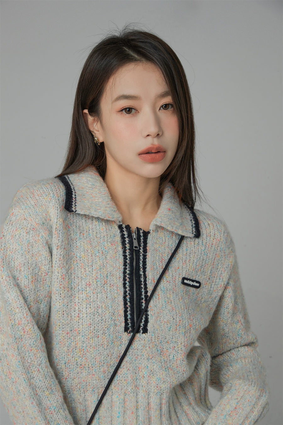 CHUU All The Lights Collar Zip Knit Sweater