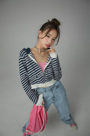 Candy Cane Striped Knit Cropped Outer Hoodie