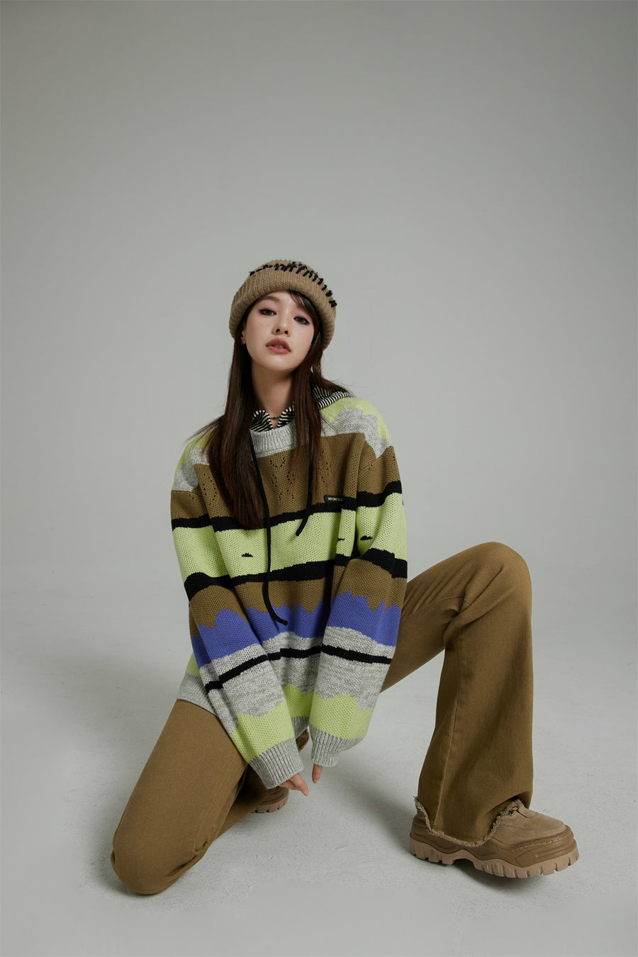 CHUU Striped Loose-Fit Knit Sweater