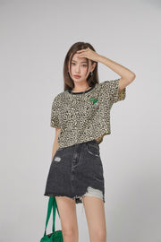 Leo Print Overfit Crop T-Shirt