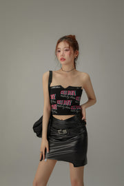 Chuu Baby Faux Leather Knit Tube Top