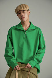 Simple High Neck Zip-Up Sweatshirt