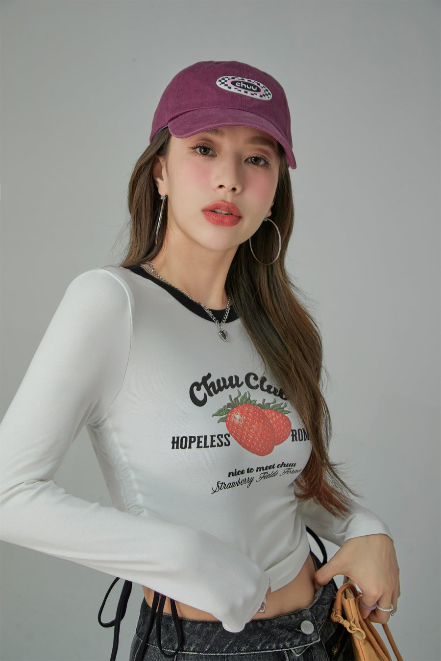 CHUU Hopeless Romantic Draw String Crop T-Shirt