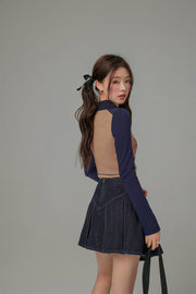 Paradise Island Washed Denim Pleated Skirt