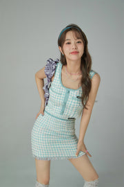 Tweed Check Buttons Sleeveless Top