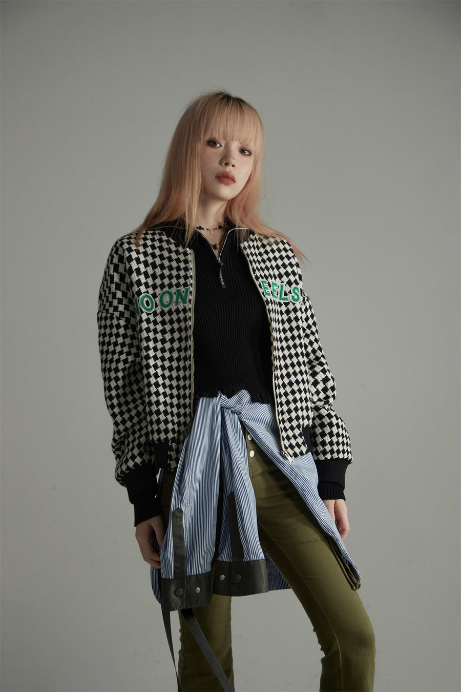 CHUU Chess Pattern Loose Fit Coat