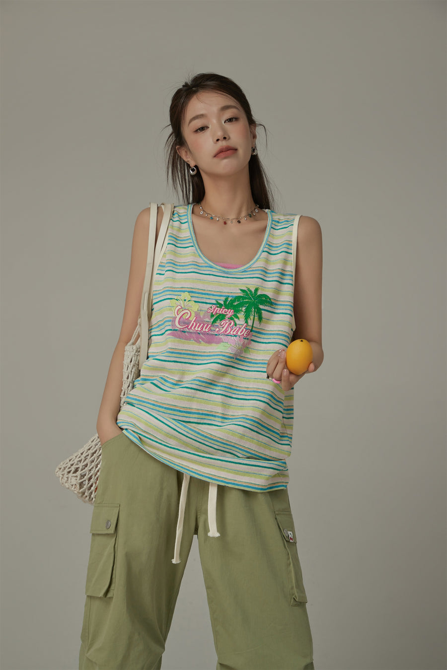 CHUU Chuu Baby Printed Design Striped Sleeveless Oversized T-Shirt